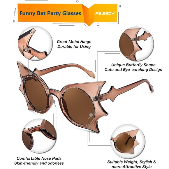 Women Men Funny Sunglasses Butterfly Shaped Bat Shades for Halloween - Picture 4 of 7